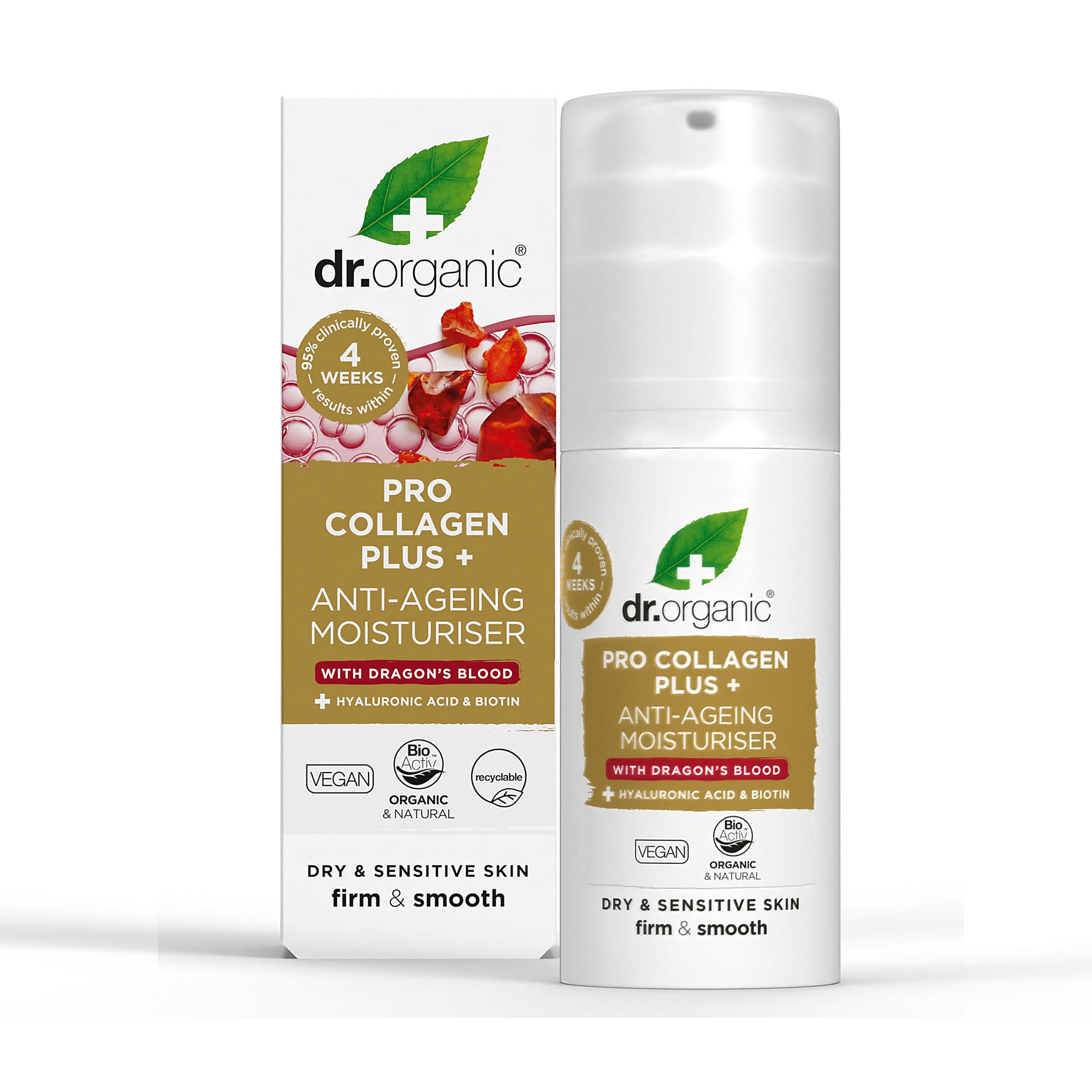 Dr. Organic Pro Collagen Hyaluronic Acid, Biotin Plus Dragons Blood 50ml - Stressed/Dry/Sensitive Skin